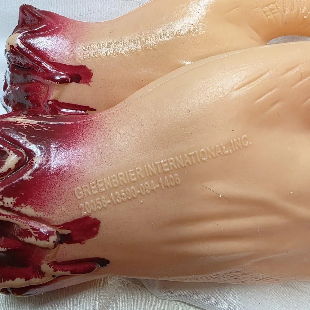 Vintage Greenbrier Halloween Severed Hands Prop Pair Bloody Plastic Horror Decor